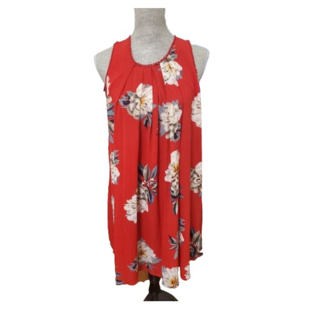 Umgee USA Red White Floral Sleeveless Knee-Length Dress Size S